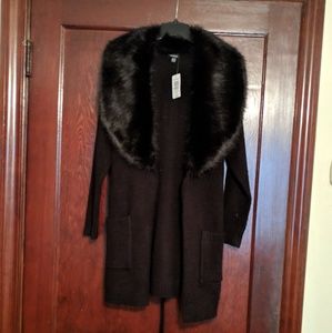 Fur-Collar Sweater Duster